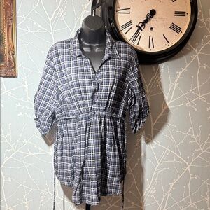 Motherhood Maternity plaid button front tunic dress blue flannel XL